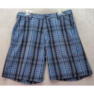 Nautica Short Men Size 34W Blue Plaid 100% Cotton Adjustable Waist Slash Pockets